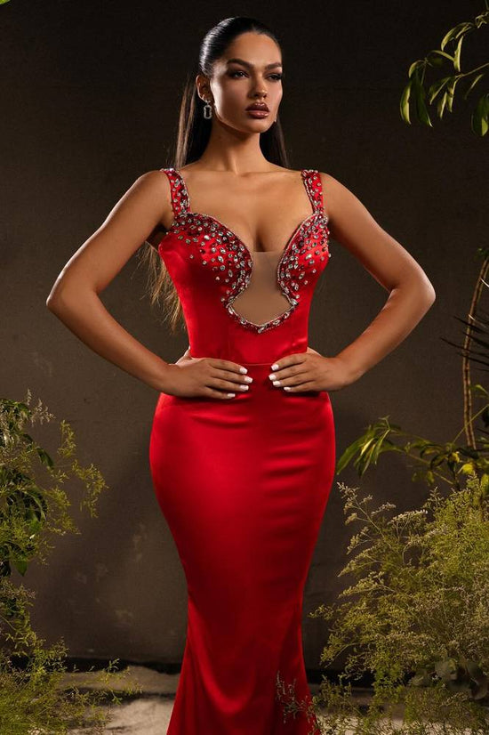 Red Sweetheart Mermaid Illusion Sleeveless Prom Dress
