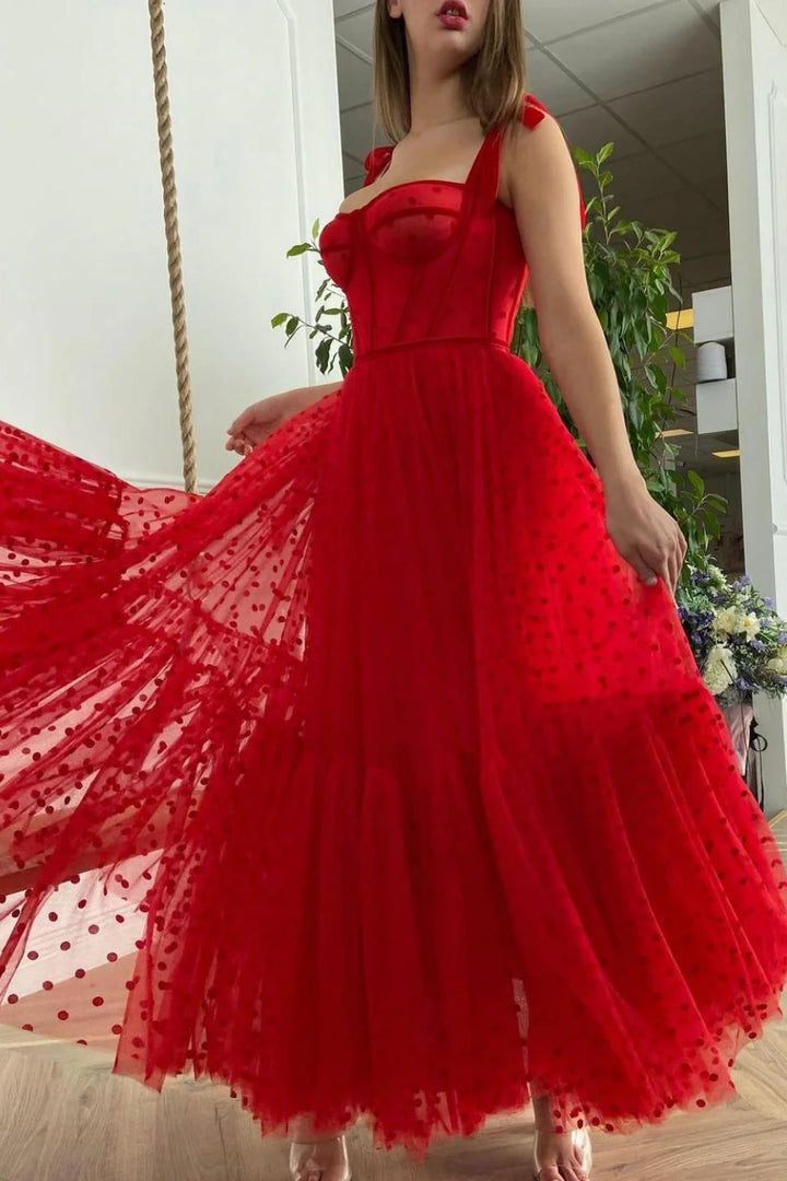 Red Sweetheart Sleeveless Prom Evening Dress