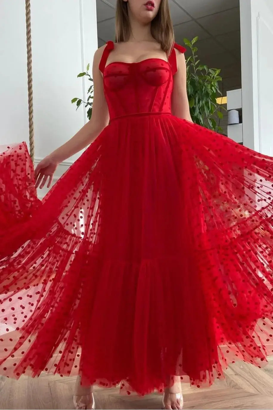 Red Sweetheart Sleeveless Prom Evening Dress
