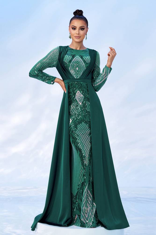 Round Long Sleeves Empire Party Evening Dress With Train