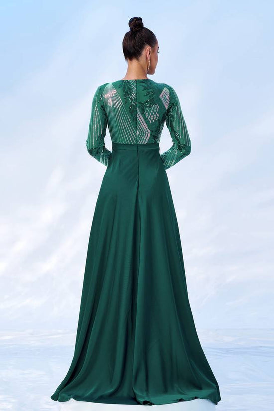 Round Long Sleeves Empire Party Evening Dress With Train