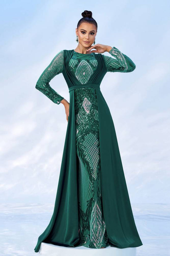 Round Long Sleeves Empire Party Evening Dress With Train