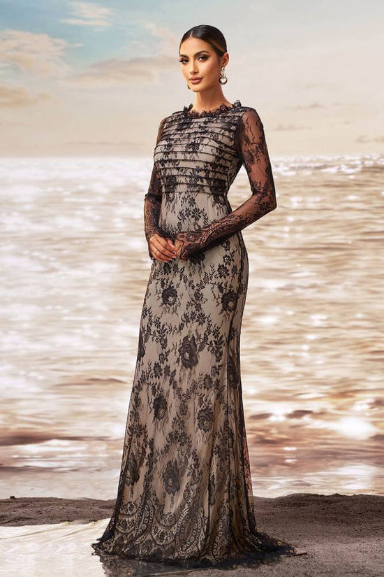 Round Long Sleeves Lace Mermaid Empire Evening Dress