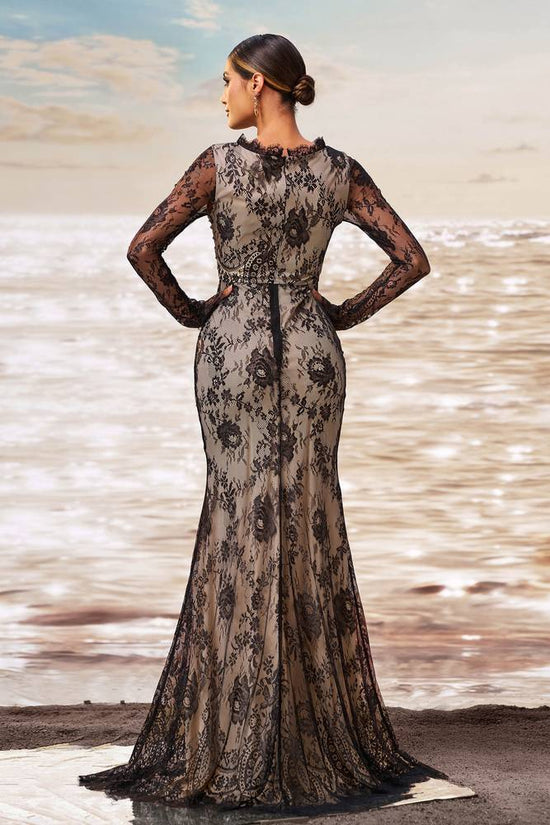 Round Long Sleeves Lace Mermaid Empire Evening Dress