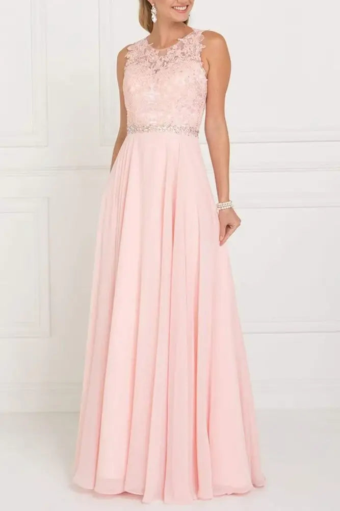 Round Sleeveless A-Line Empire Two Tone Bridesmaid Dress