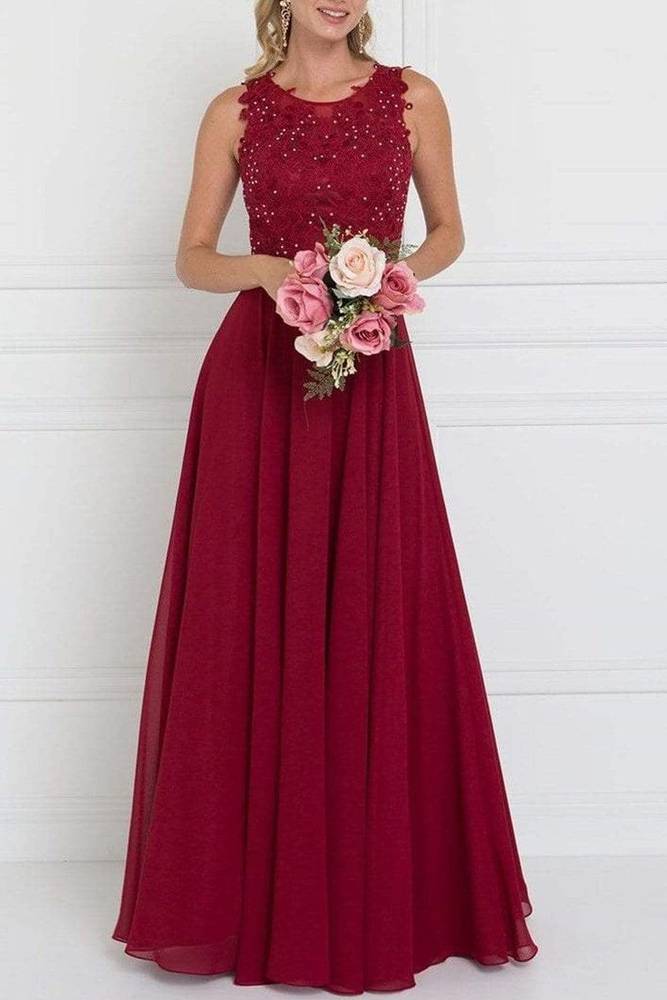 Round Sleeveless A-Line Empire Two Tone Bridesmaid Dress