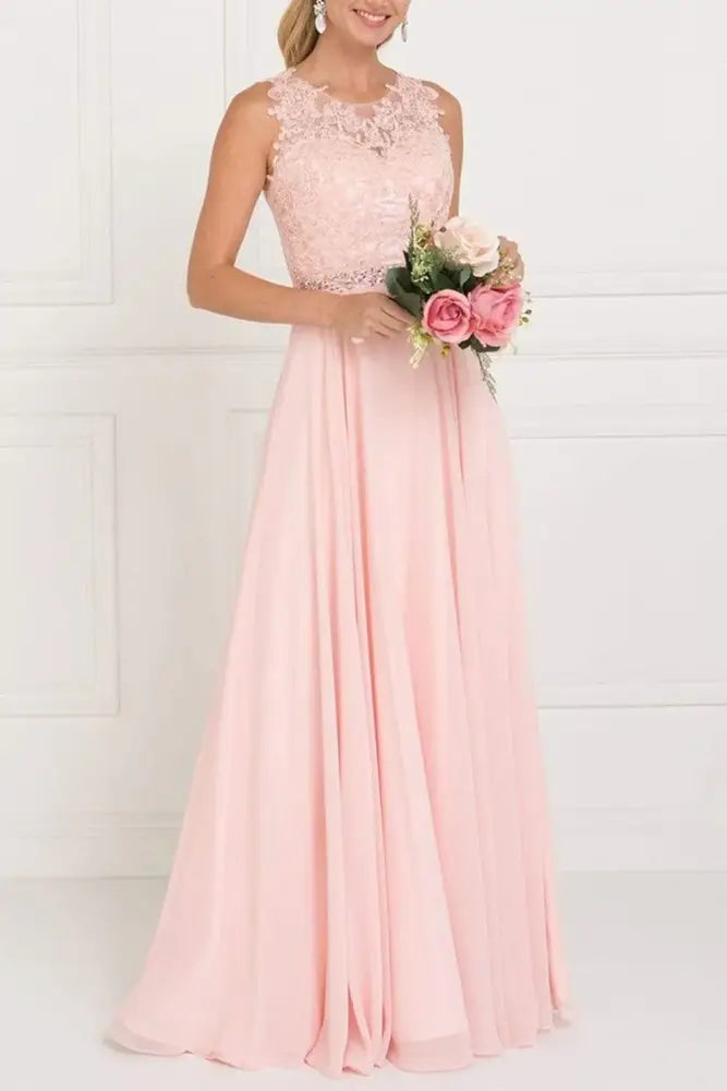 Round Sleeveless A-Line Empire Two Tone Bridesmaid Dress