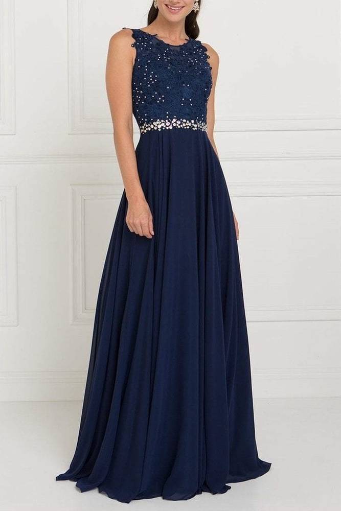 Round Sleeveless A-Line Empire Two Tone Bridesmaid Dress