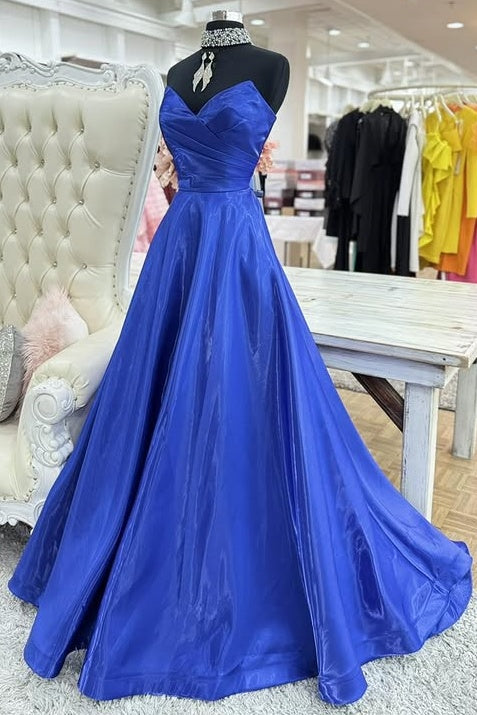 Royal Blue A-Line Strapless Long Party Prom Dress