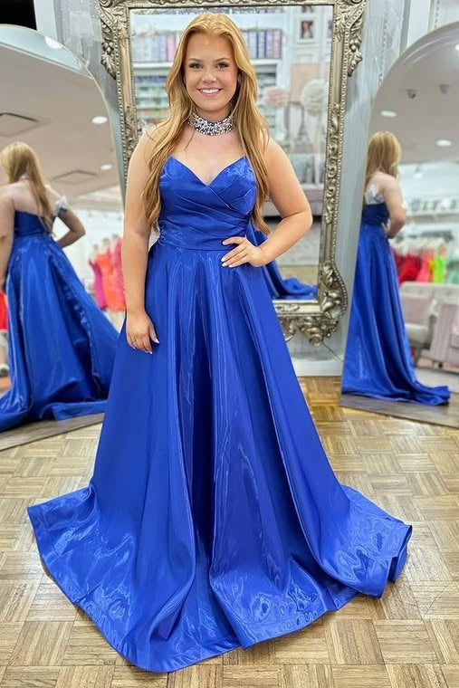 Royal Blue A-Line Strapless Long Party Prom Dress