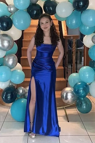 Royal Blue Strapless Mermaid Party Prom Dress With Slit