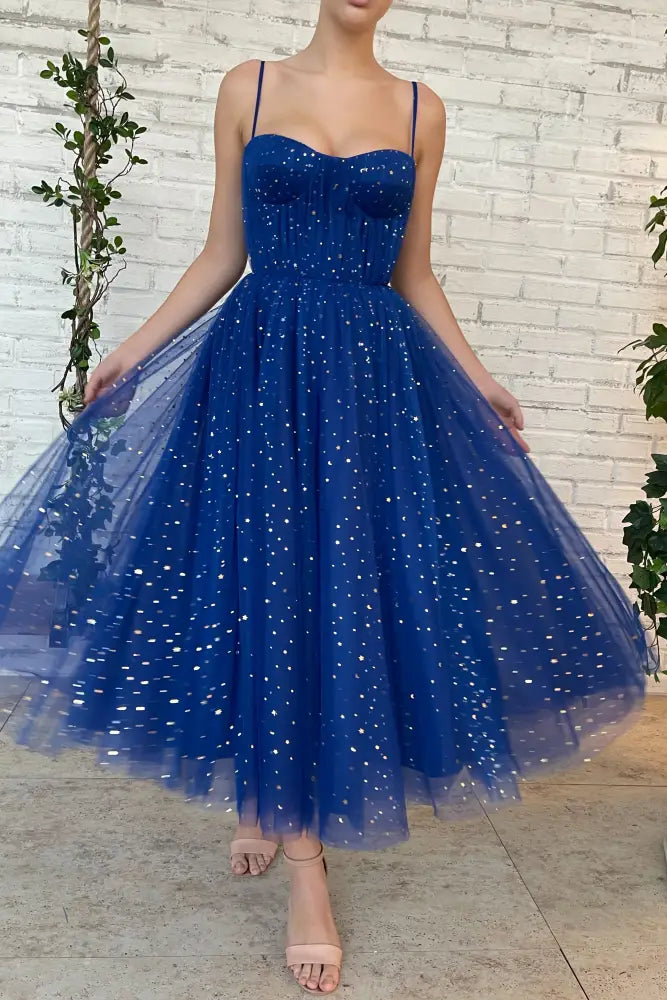 Royal Blue Tulle A-Line Sweetheart Sleeveless Party Evening Dress