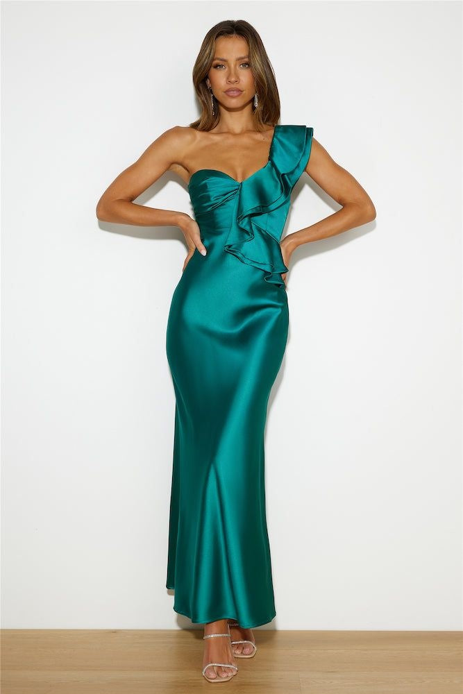 Ruffled One Shoulder Sleeveless Satin Party Dress