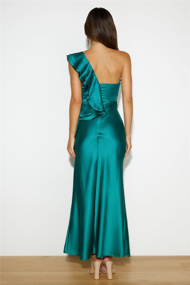 Ruffled One Shoulder Sleeveless Satin Party Dress