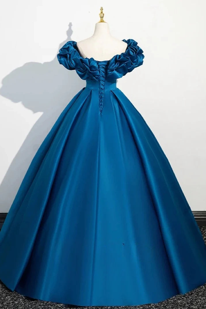 Satin A-Line Off-Shoulder Empire Long Party Prom Dress