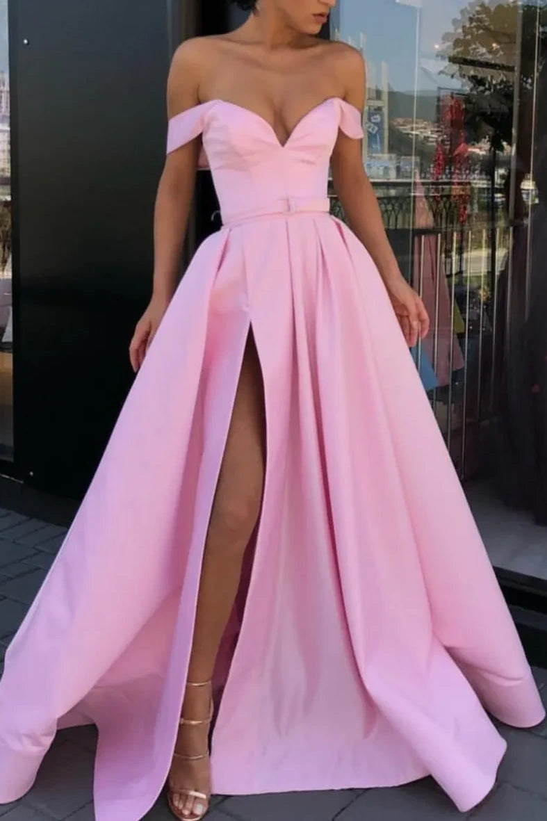 Satin A-Line Off-Shoulder Empire Party Prom Dress