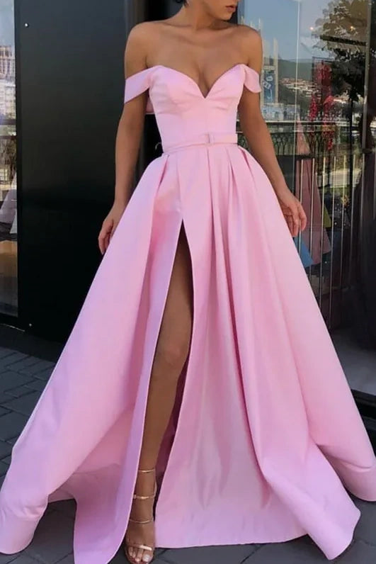 Satin A-Line Off-Shoulder Empire Party Prom Dress