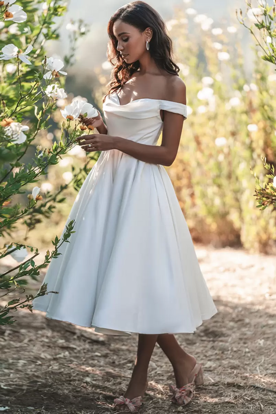 Satin A-Line Off-Shoulder Sleeveless Empire Wedding Dress