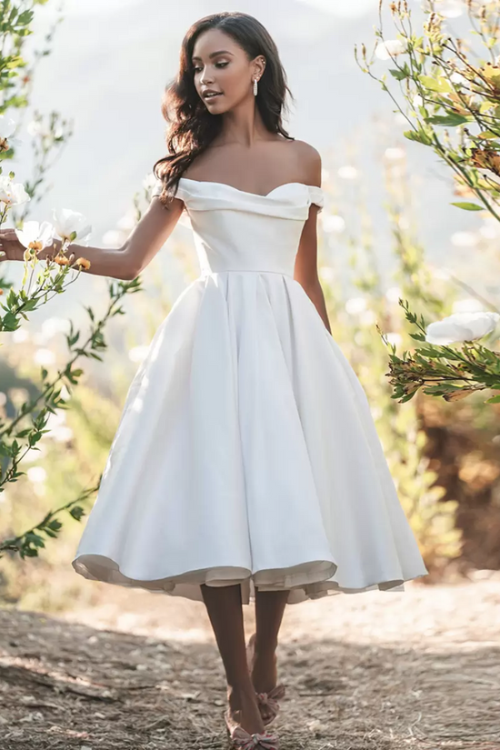 Satin A-Line Off-Shoulder Sleeveless Empire Wedding Dress