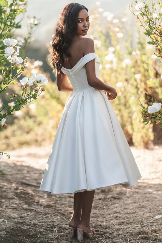 Satin A-Line Off-Shoulder Sleeveless Empire Wedding Dress