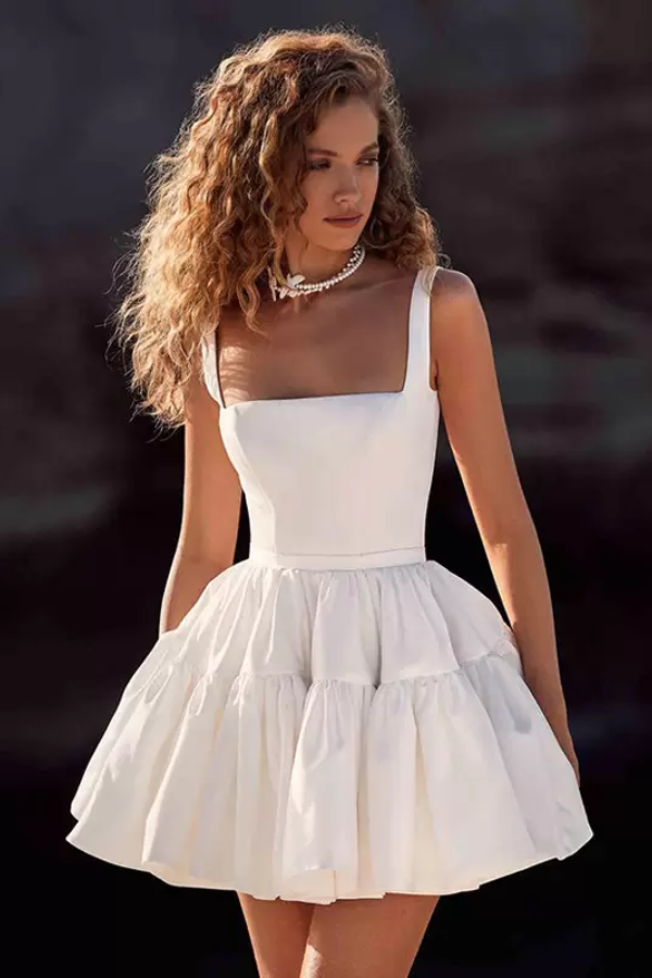 Satin A-Line Square Empire Short Wedding Dress