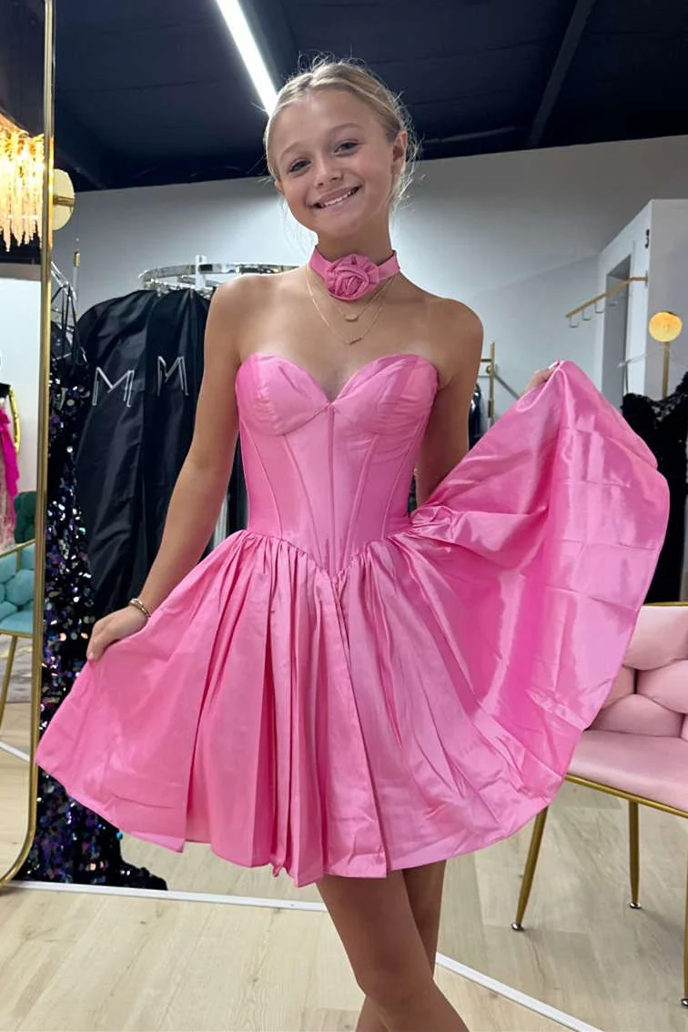 Satin A-Line Strapless Sweetheart Homecoming Dress