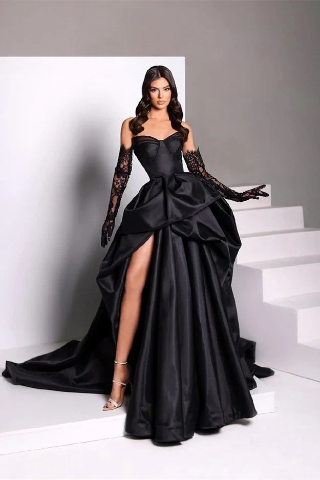 Satin A-Line Sweetheart Empire With Side Slit Prom Dress