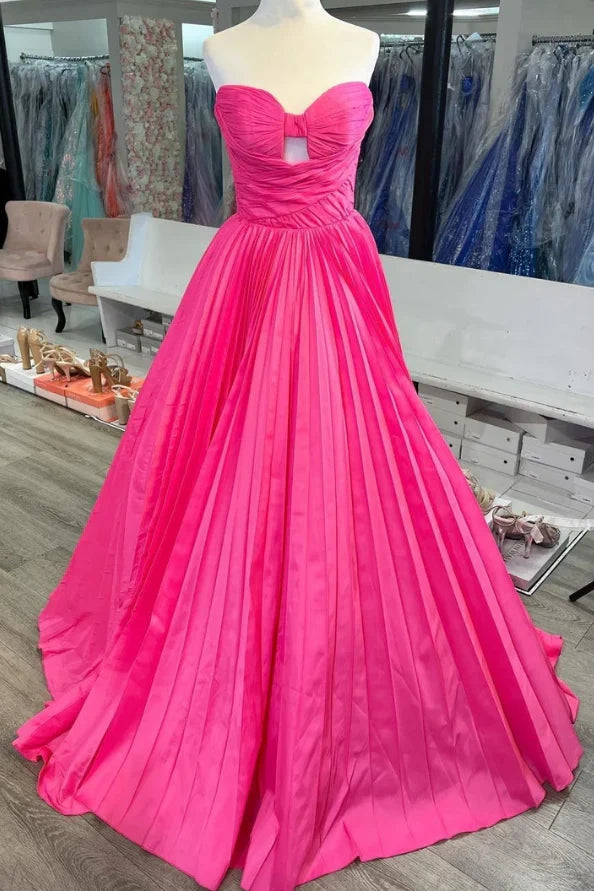 Satin A-Line Sweetheart Strapless Empire Long Prom Dress