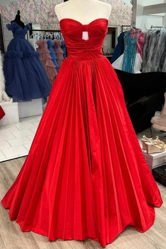Satin A-Line Sweetheart Strapless Empire Long Prom Dress