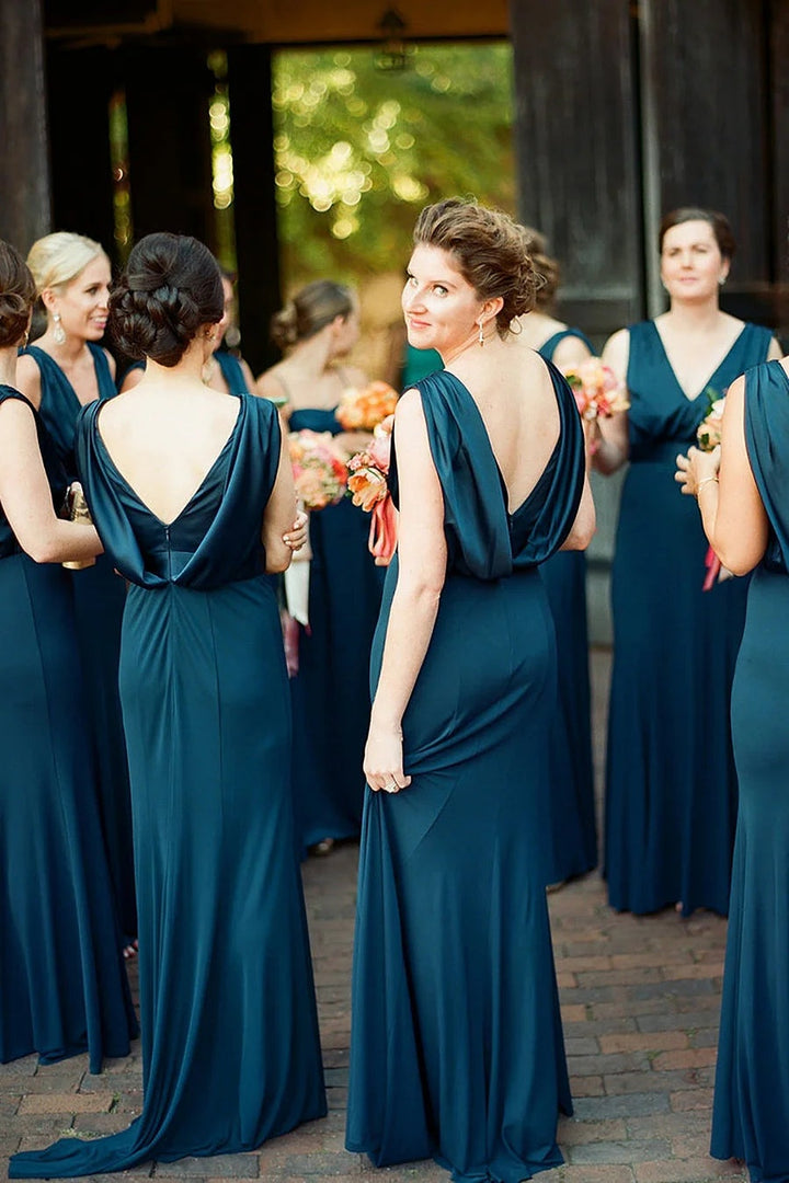 Satin A-Line V-Neck Sleeveless Empire Bridesmaid Dress