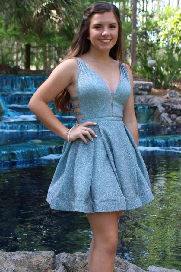 Satin A-Line V-Neck Sleeveless Empire Short Homecoming Dress