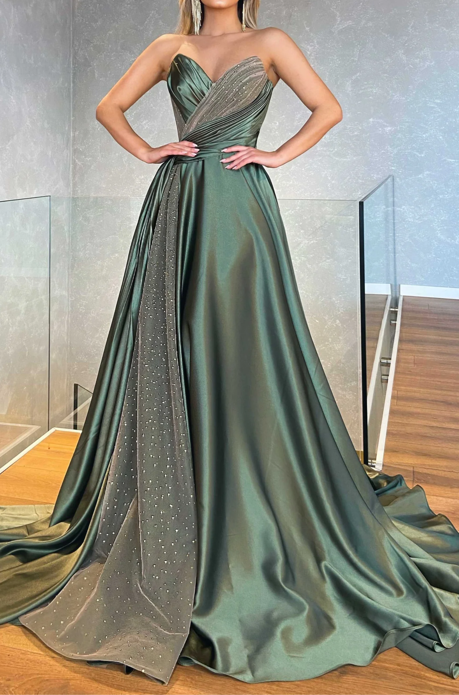 Satin A-Line V-Neck Strapless Two Tone Long Prom Dress Movousdress Satin A-Line V-Neck Strapless Two Tone Long Prom Dress Movousdress