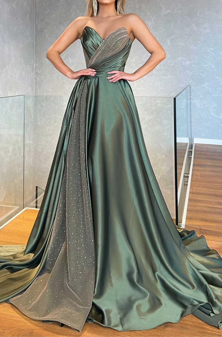 Satin A-Line V-Neck Strapless Two Tone Long Prom Dress