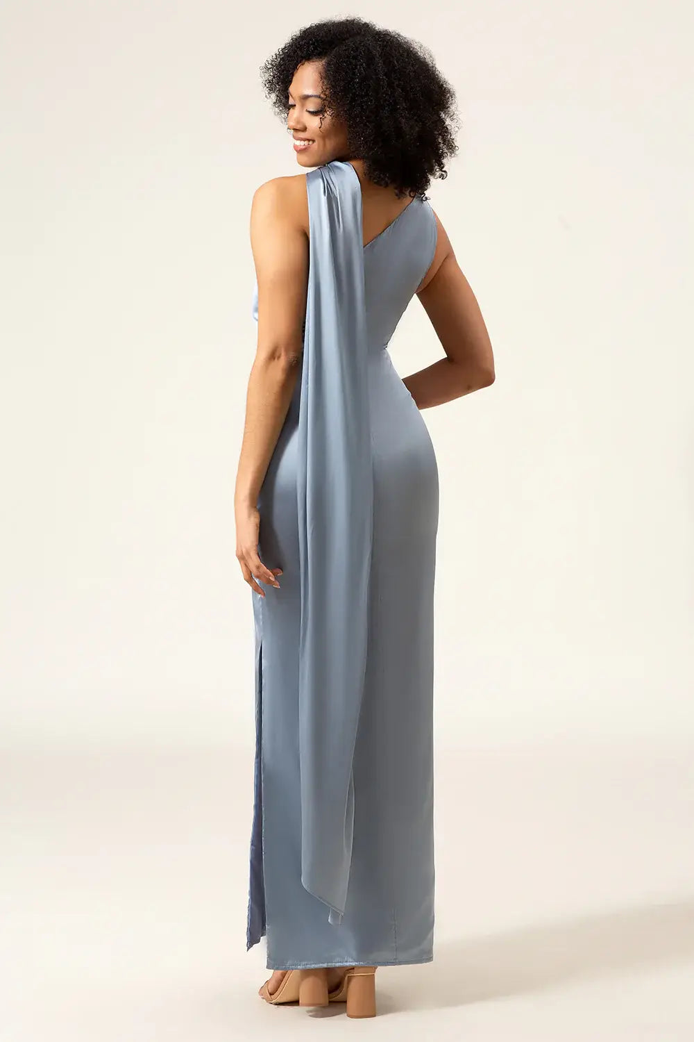 Satin Fitted One Shoulder Sleeveless Bridesmaid Dress