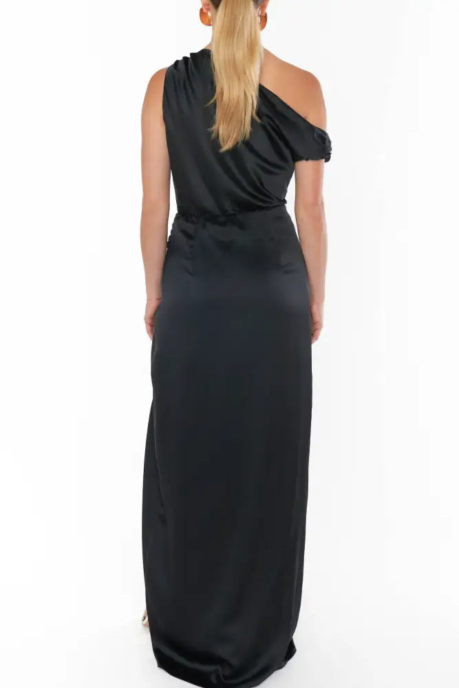 Satin Fitted Sleeveless Empire Bridesmaid Dress With Slit