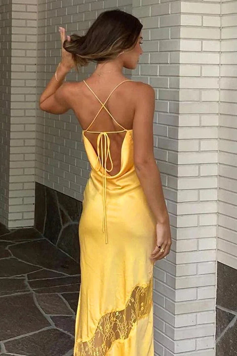 Satin Fitted Spaghetti Straps Long Party Prom Dress