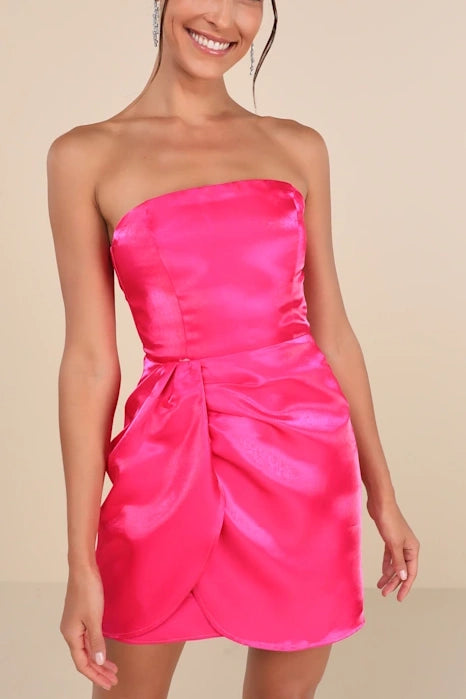 Satin Fitted Strapless Empire Casual Homecoming Dress