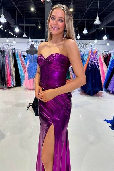 Satin Fitted Sweetheart Strapless With Side Slit Prom Dress