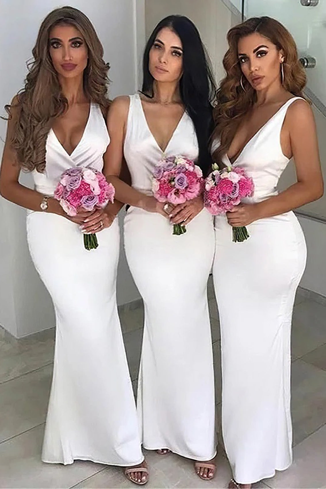 Sexy Satin Fitted V-Neck Sleeveless Empire Bridesmaid Dress