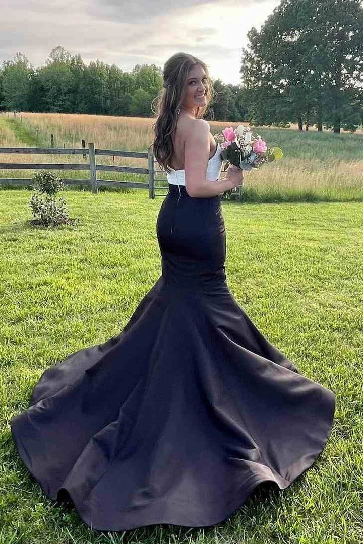 Satin Mermaid Empire Strapless Party Prom Dress With Train