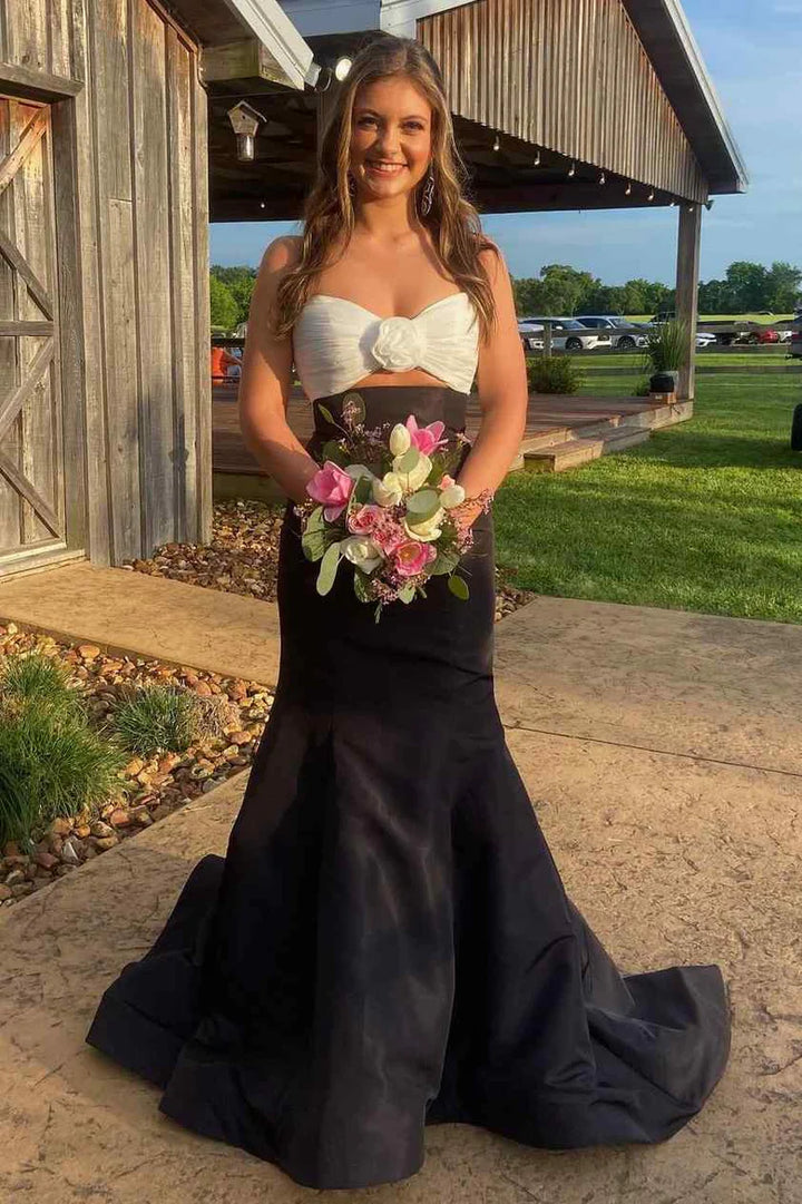 Satin Mermaid Empire Strapless Party Prom Dress With Train