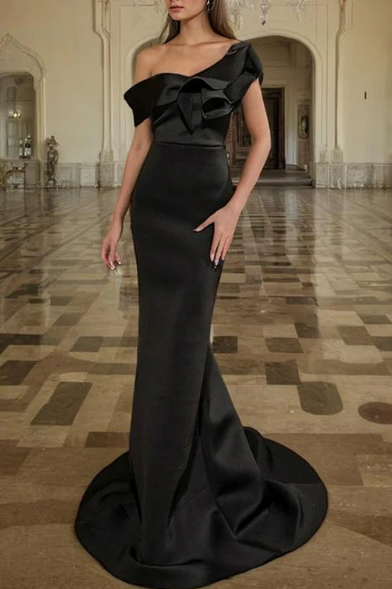 Satin Mermaid Off-Shoulder Sleeveless Black Prom Dress