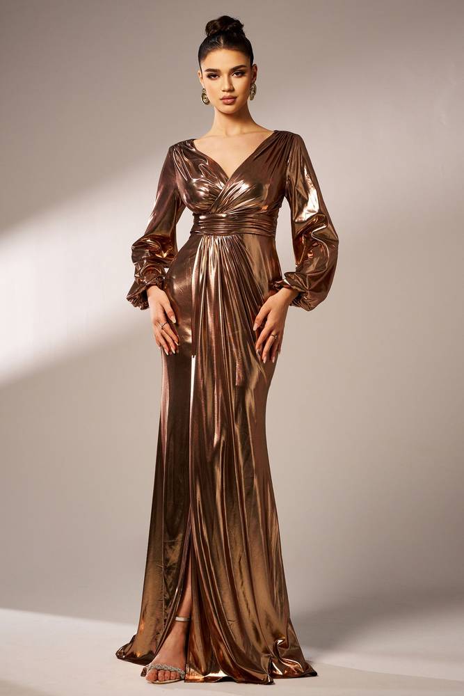 Satin Mermaid V-Neck Long Sleeves Party Evening Dress