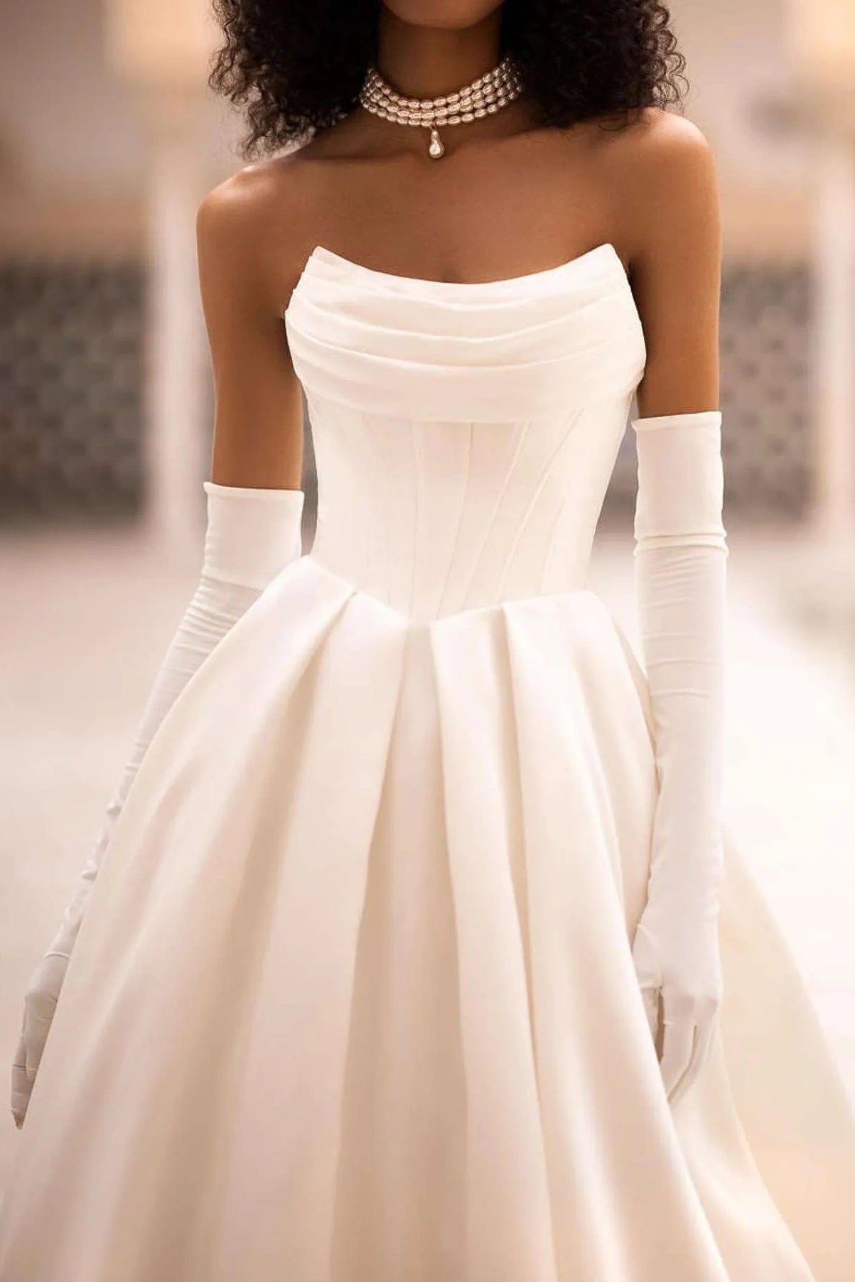 Satin Strapless Empire A-Line Wedding Dress With Train