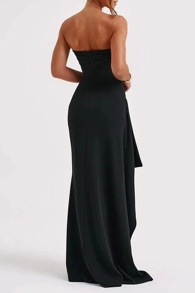 Satin Strapless Empire With Ruffled Slit Party Dress