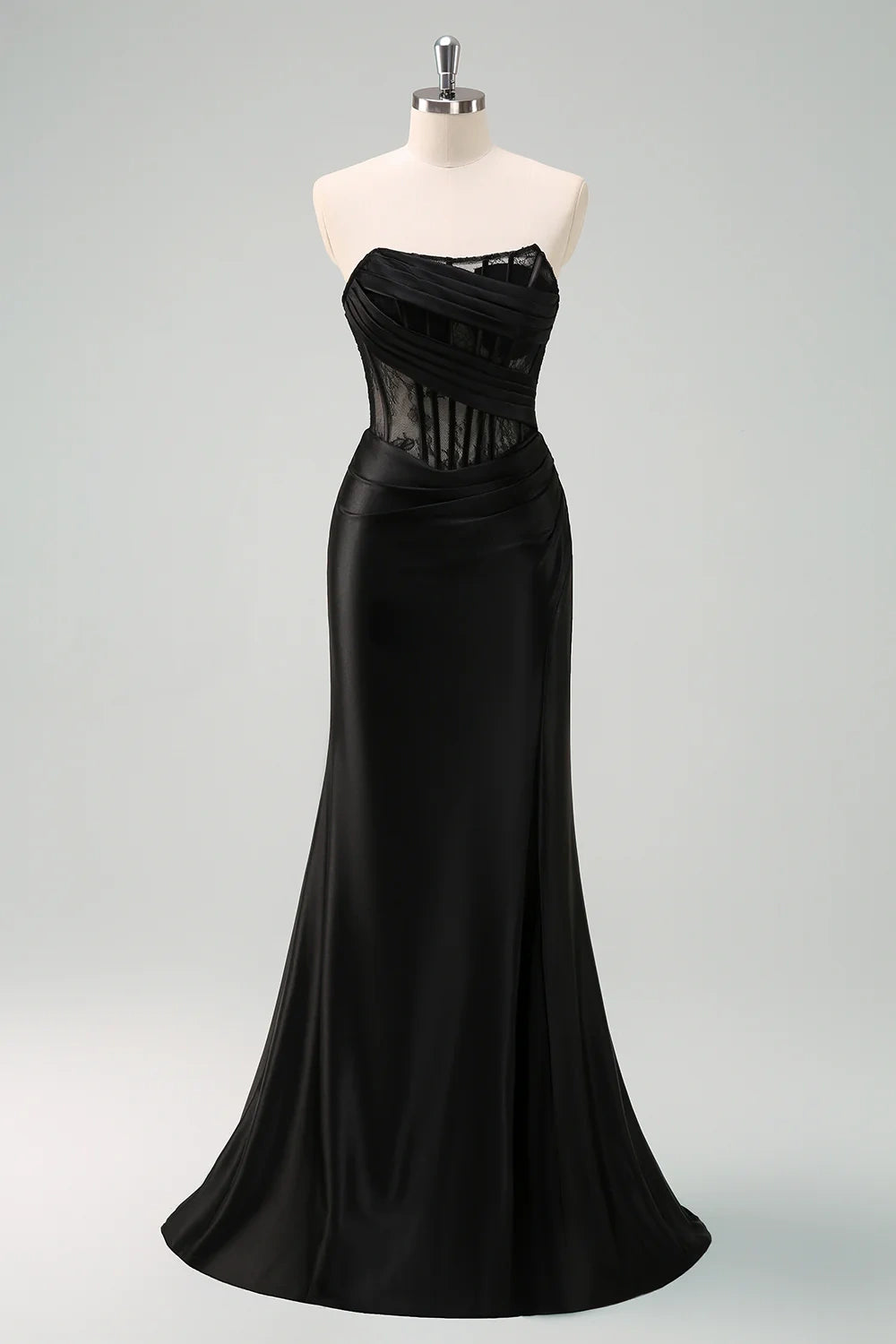 Satin Trumpet Bateau Strapless Sheer Empire  Long Formal Dress