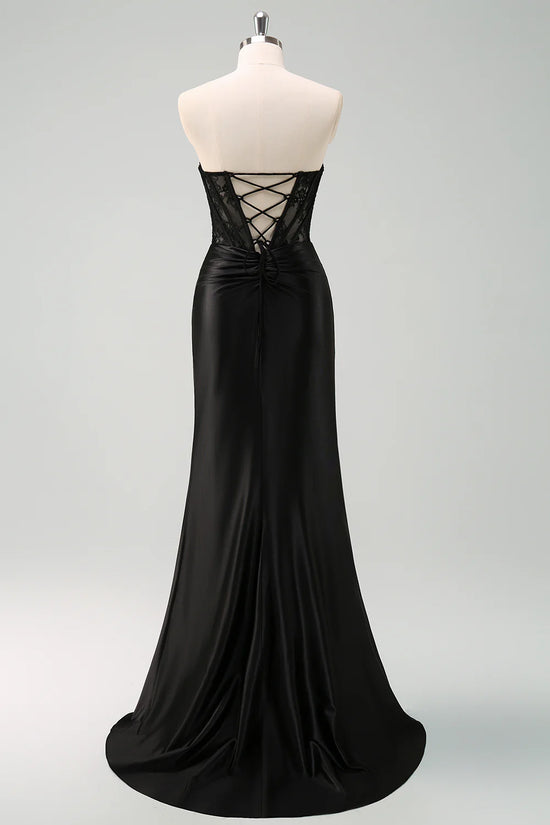 Satin Trumpet Bateau Strapless Sheer Empire  Long Formal Dress