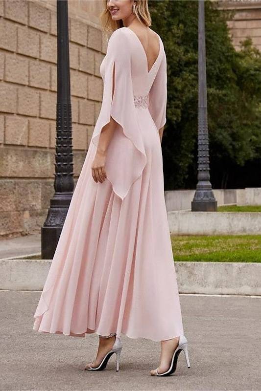 Scoop Long Sleeves A-Line Appliques Chiffon MotherOf Brides Dress