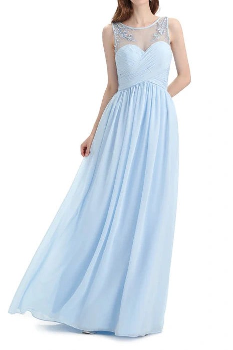 Scoop Sleeveless A-Line Appliques Chiffon Bridesmaid Dress