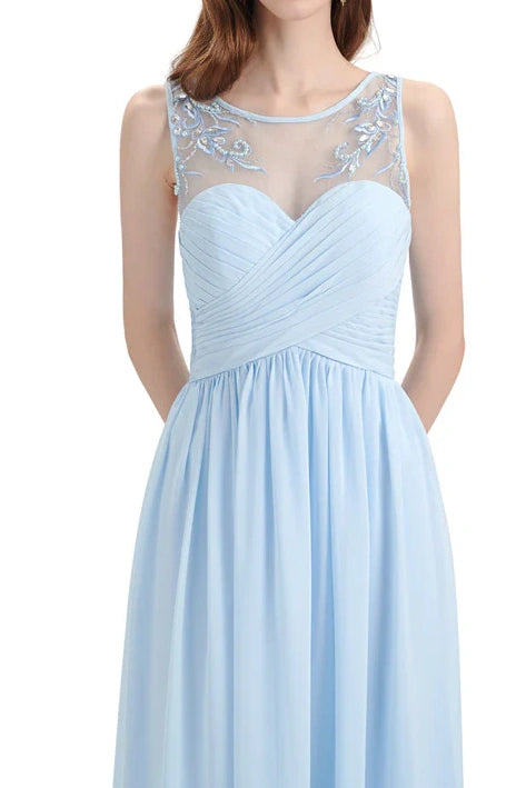 Scoop Sleeveless A-Line Appliques Chiffon Bridesmaid Dress